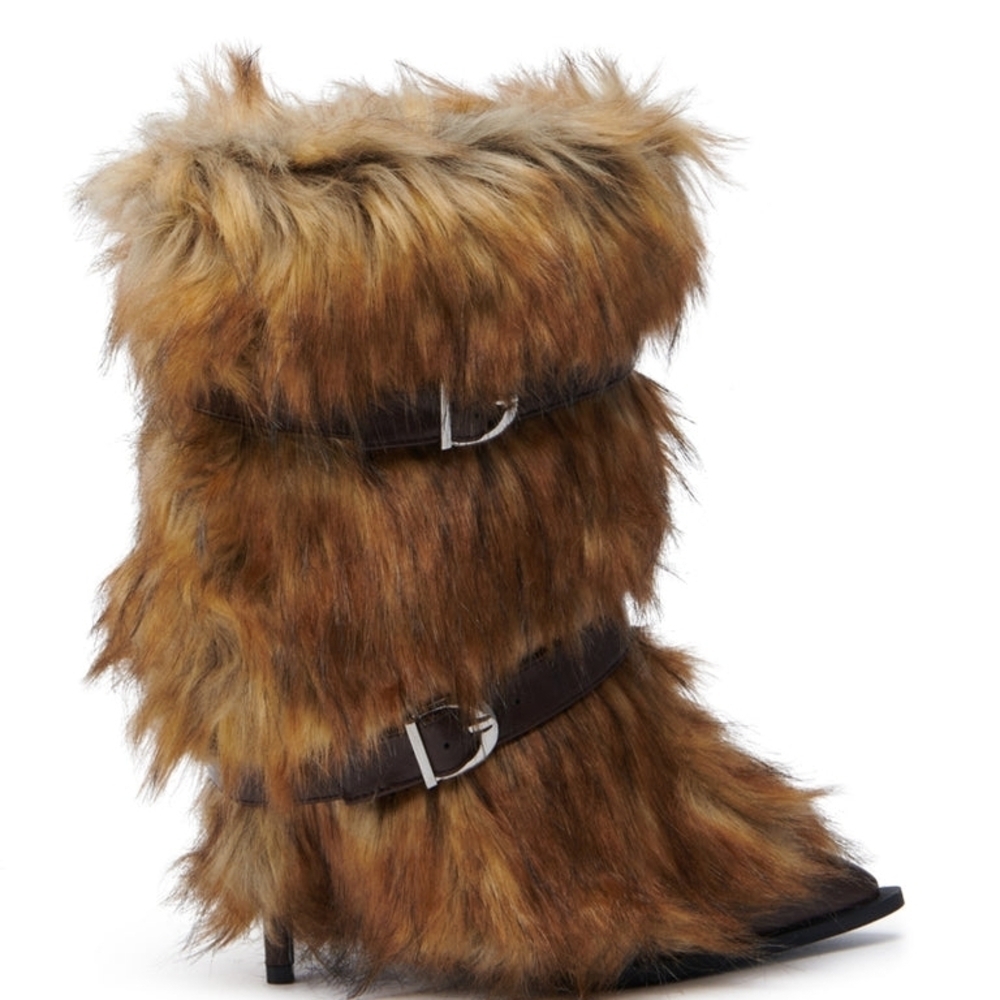 "MIDNIGHT PROWL 'FURVANA' " Faux Fur Ankle Boots in Brown - Picture 3 of 8